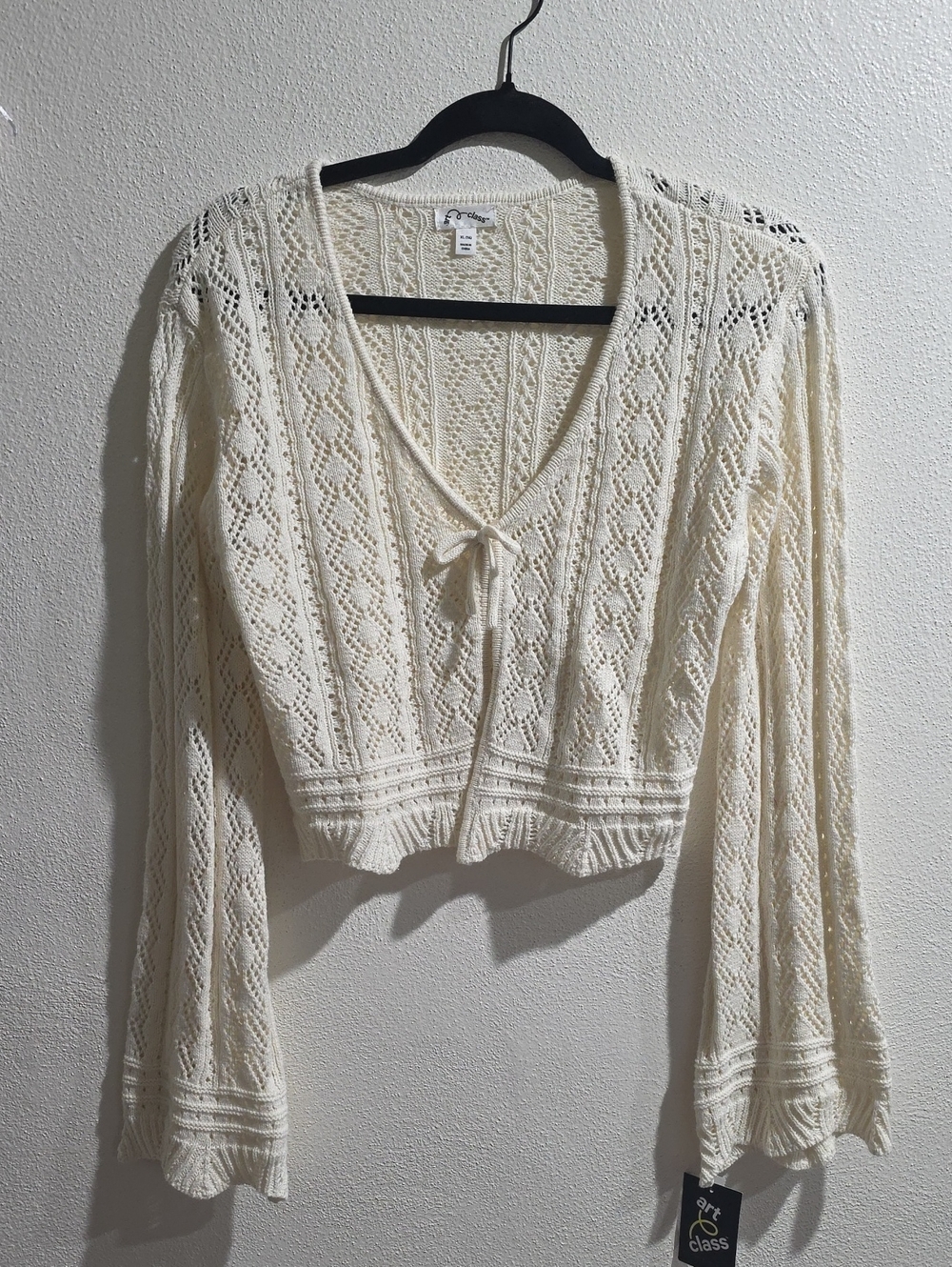 NWT Art Class Tie Front Cardian With Bell Sleeves